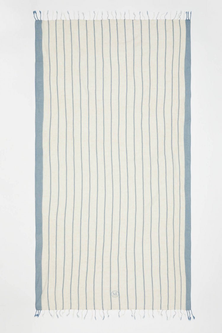 Capri Baby Blue/Beige Beach Towel | Moeva | Women Beach Towels | Each week unveils new pieces—luxury swimwear, fluid resort silhouettes, and elevated summer-to-evening essentials designed to carry you from coastal escapes to city nights.