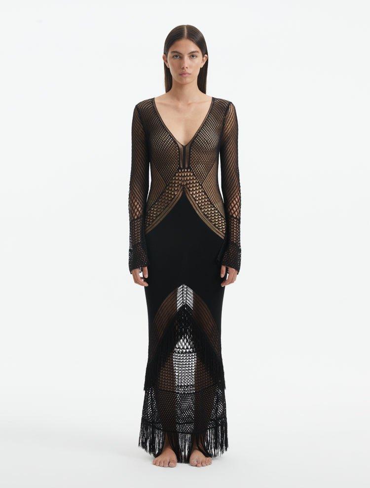 Belen Hostalet - Elba Black Long Sleeve Knit Fringe Maxi Dress | Moeva | Dress | Each week unveils new pieces—luxury swimwear, fluid resort silhouettes, and elevated summer-to-evening essentials designed to carry you from coastal escapes to city nights.