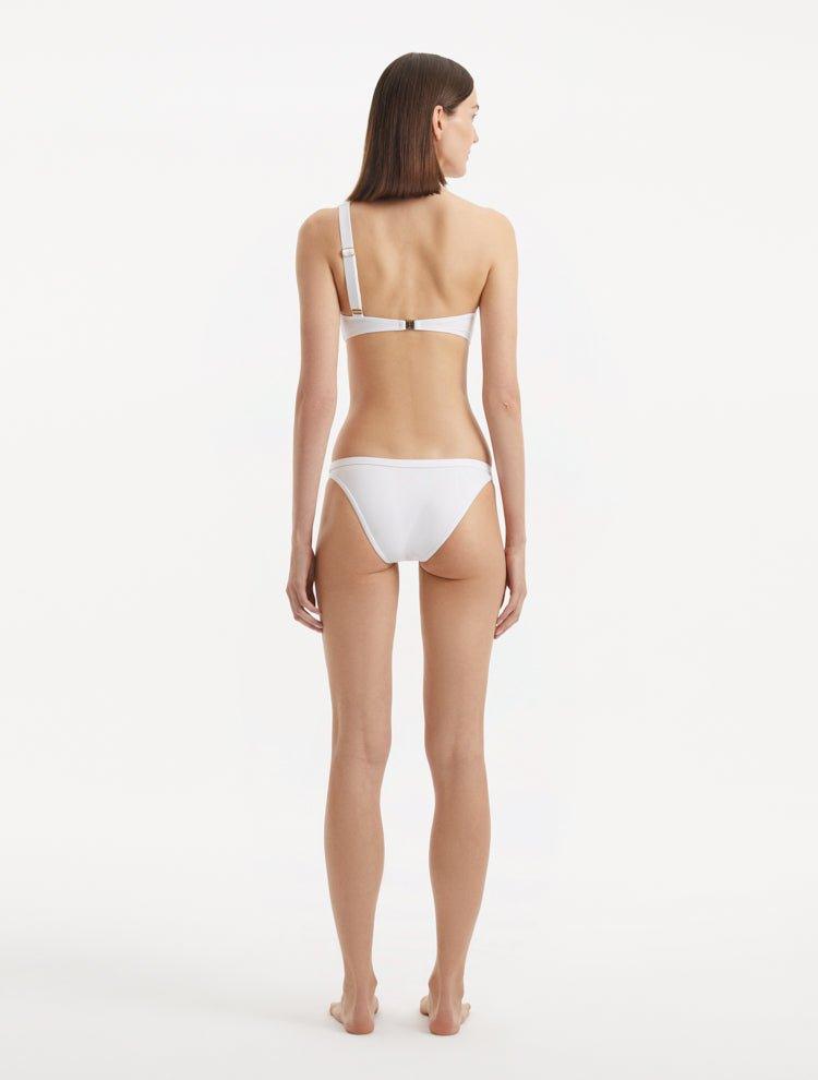 Eyre White One Shoulder Textured Bikini Top | Moeva | Bikini Top | Each week unveils new pieces—luxury swimwear, fluid resort silhouettes, and elevated summer-to-evening essentials designed to carry you from coastal escapes to city nights.