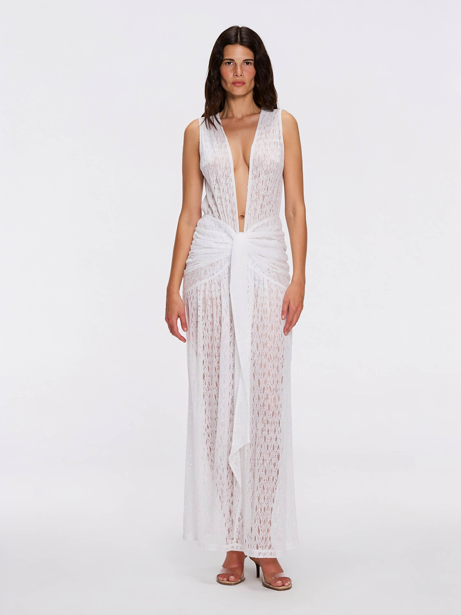 Aveline White Sleeveless Lace Maxi Kaftan Dress | Moeva | Dress | Each week unveils new pieces—luxury swimwear, fluid resort silhouettes, and elevated summer-to-evening essentials designed to carry you from coastal escapes to city nights.
