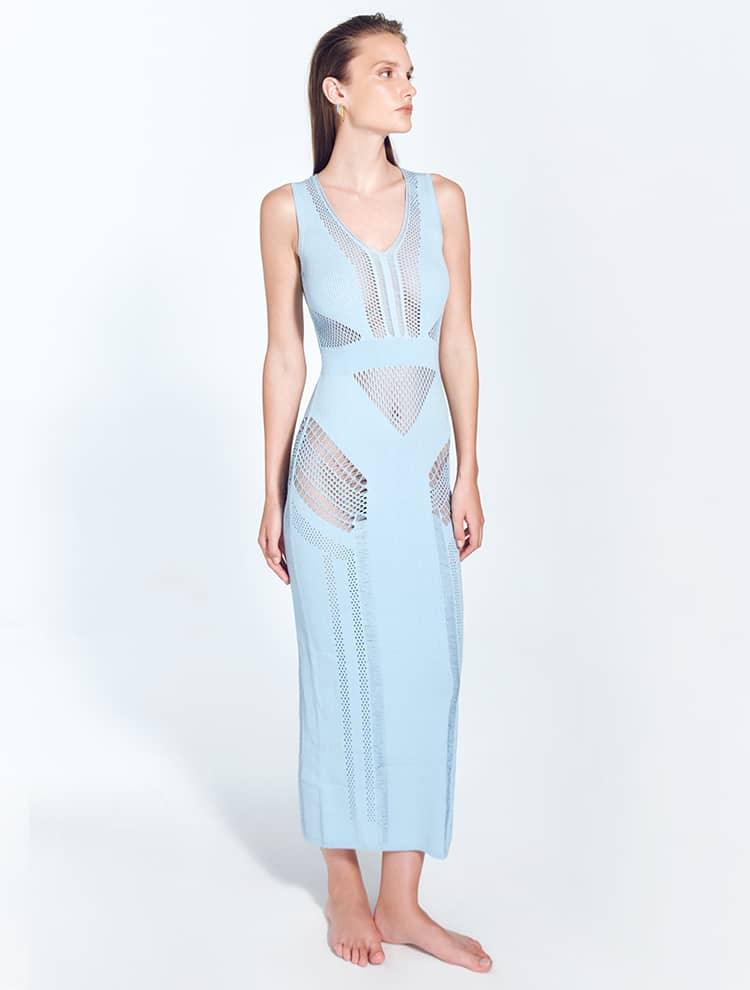 Izzy Blue Sleeveless Knitted Maxi Dress | Moeva | Dress | Each week unveils new pieces—luxury swimwear, fluid resort silhouettes, and elevated summer-to-evening essentials designed to carry you from coastal escapes to city nights.