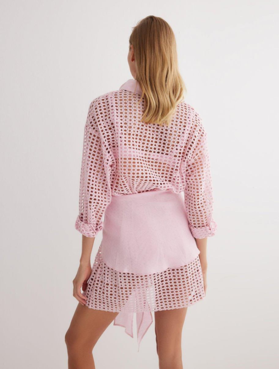 Jesabel Pink Eyelet Shirt Dress with Tie-Front Detail | Moeva | Dress | Each week unveils new pieces—luxury swimwear, fluid resort silhouettes, and elevated summer-to-evening essentials designed to carry you from coastal escapes to city nights.