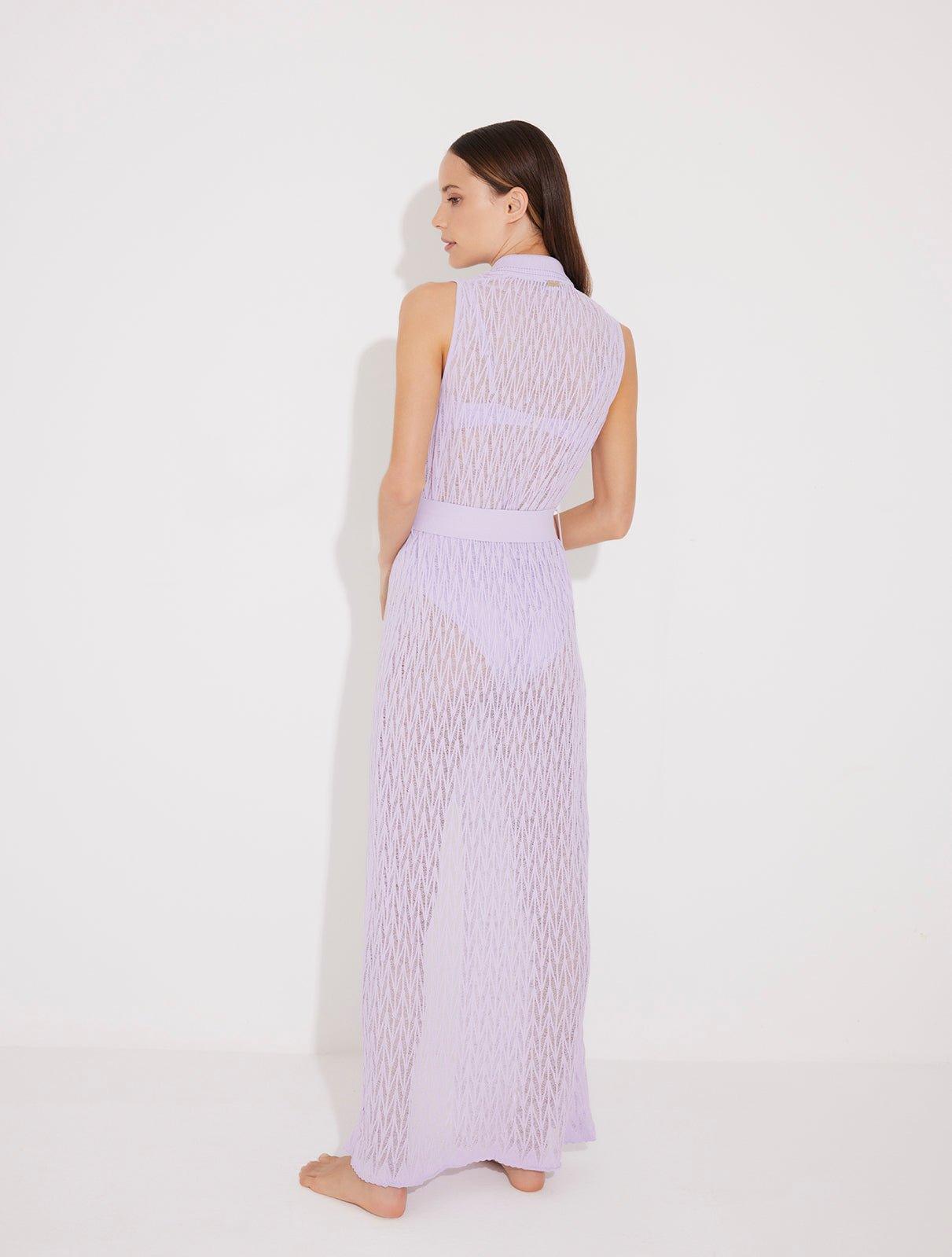 Kariba Sleeveless Belted Knitted Mesh Lilac Kaftan | Moeva | Kaftan | Each week unveils new pieces—luxury swimwear, fluid resort silhouettes, and elevated summer-to-evening essentials designed to carry you from coastal escapes to city nights.