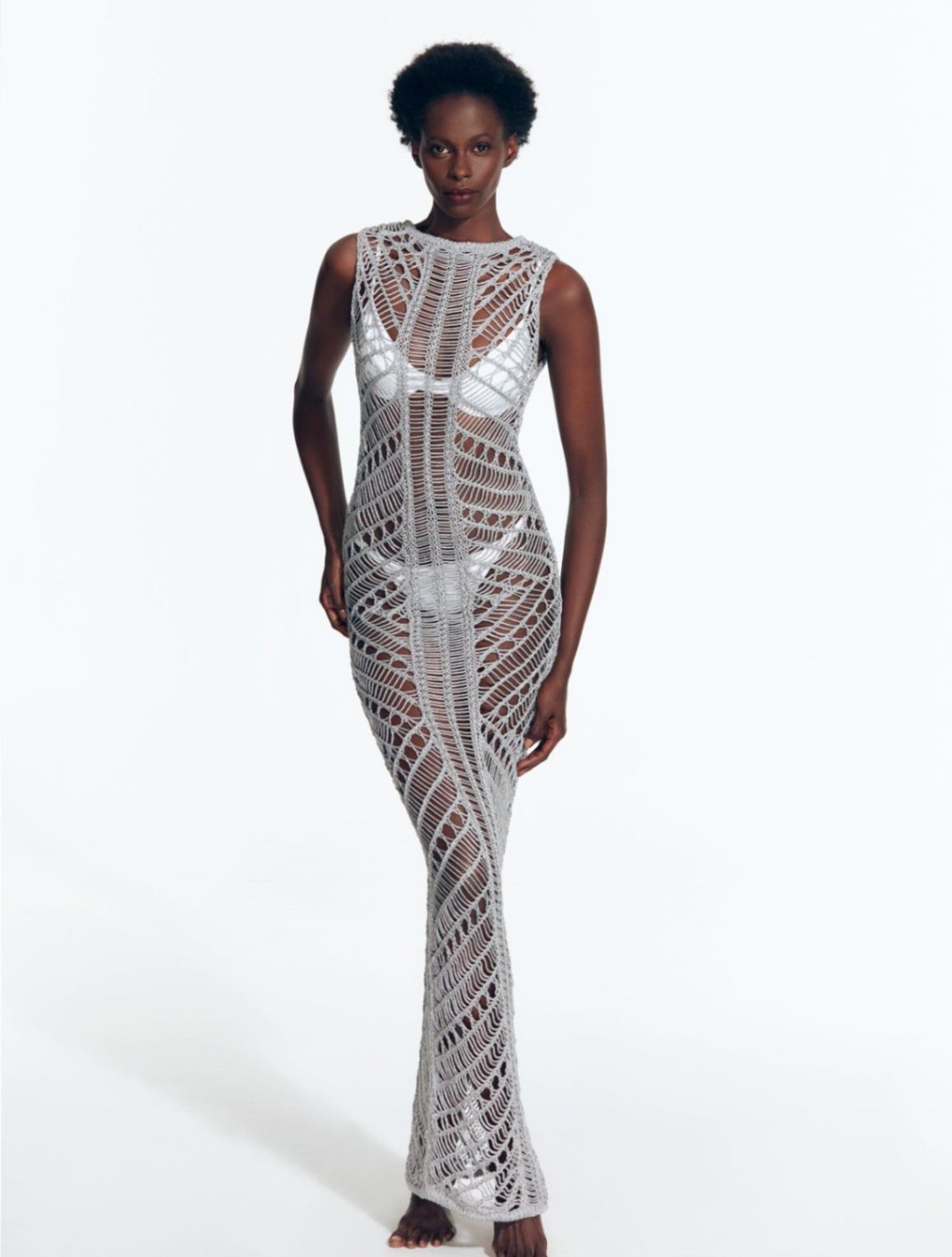 Luna Silver Knit Sleeveless Maxi Dress | Moeva | Dress | Each week unveils new pieces—luxury swimwear, fluid resort silhouettes, and elevated summer-to-evening essentials designed to carry you from coastal escapes to city nights.