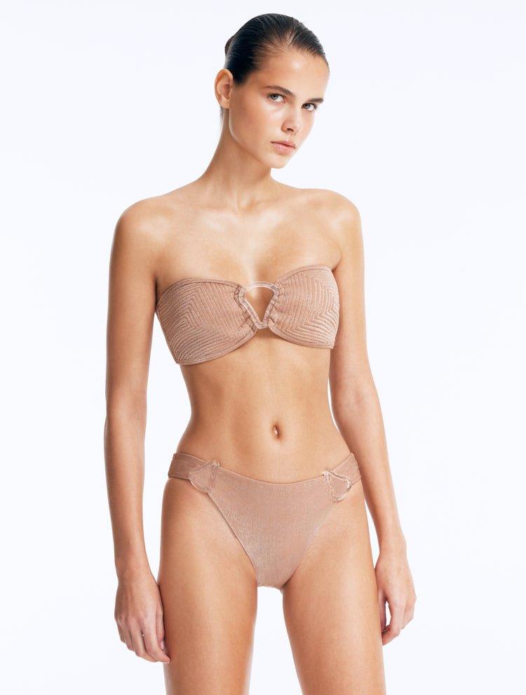Nixie Bronze Bandeau Mid Coverage Bikini Set | Moeva | Bikini Set | Each week unveils new pieces—luxury swimwear, fluid resort silhouettes, and elevated summer-to-evening essentials designed to carry you from coastal escapes to city nights.