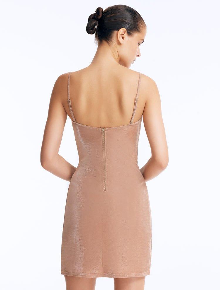 Senna Bronze Cut-Out Mini Dress with Accessory Detail | Moeva | Dress | Each week unveils new pieces—luxury swimwear, fluid resort silhouettes, and elevated summer-to-evening essentials designed to carry you from coastal escapes to city nights.