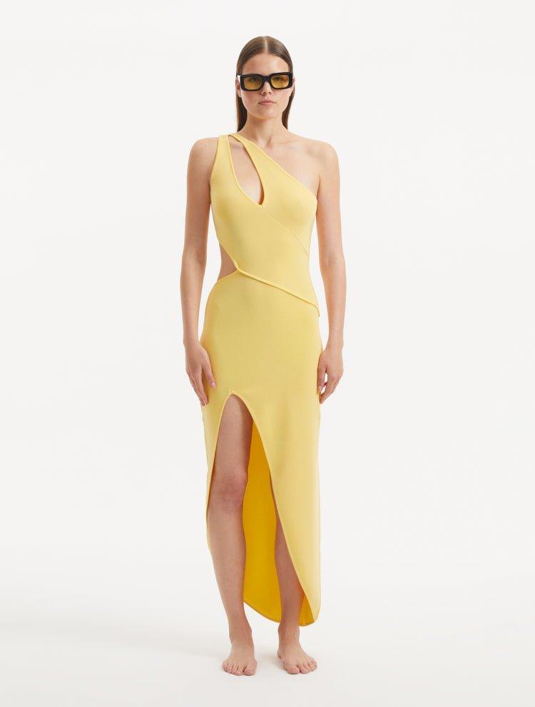Anna Sheridan - Shore Yellow One-Shoulder Maxi Knitted Dress with Cut-Out Details | Moeva | Dress | Each week unveils new pieces—luxury swimwear, fluid resort silhouettes, and elevated summer-to-evening essentials designed to carry you from coastal escapes to city nights.