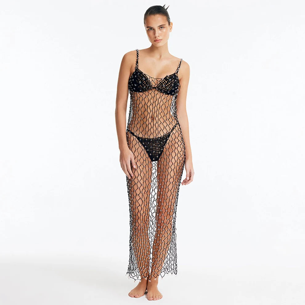 Aliana Black Macrame Net Maxi Dress with Glass Bead Details | Moeva | Dress | Each week unveils new pieces—luxury swimwear, fluid resort silhouettes, and elevated summer-to-evening essentials designed to carry you from coastal escapes to city nights.