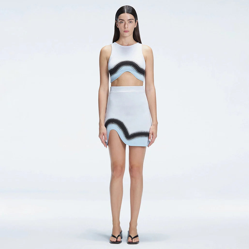 Cecilia Knit Sleeveless Crop Top and Lydia Knit Mini Skirt Blue Degraded Set | Moeva | Set | Each week unveils new pieces—luxury swimwear, fluid resort silhouettes, and elevated summer-to-evening essentials designed to carry you from coastal escapes to city nights.