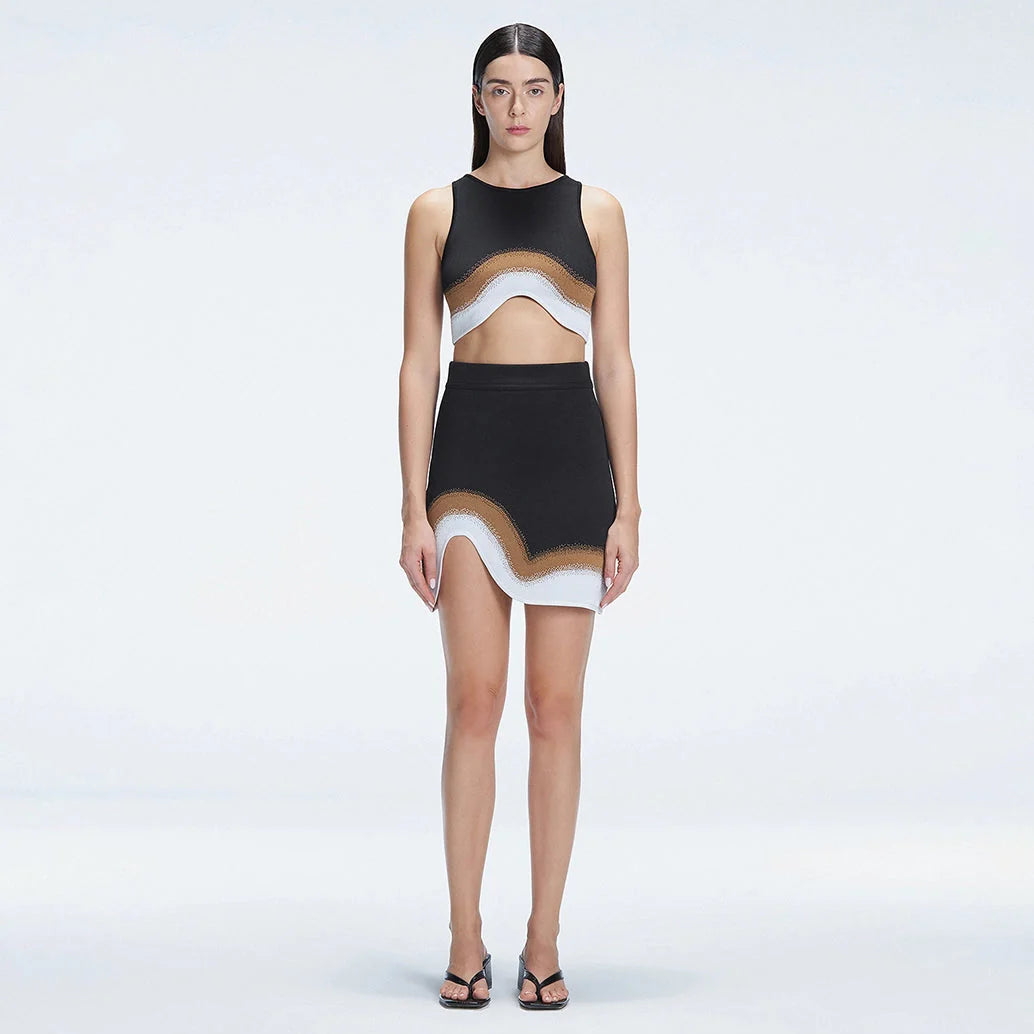 Cecilia Knit Sleeveless Crop Top and Lydia Knit Mini Skirt Black Degraded Set | Moeva | Set | Each week unveils new pieces—luxury swimwear, fluid resort silhouettes, and elevated summer-to-evening essentials designed to carry you from coastal escapes to city nights.