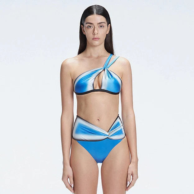 Eva Blue One Shoulder High Waist Satin Bikini Set | Moeva | Bikini Set | Each week unveils new pieces—luxury swimwear, fluid resort silhouettes, and elevated summer-to-evening essentials designed to carry you from coastal escapes to city nights.