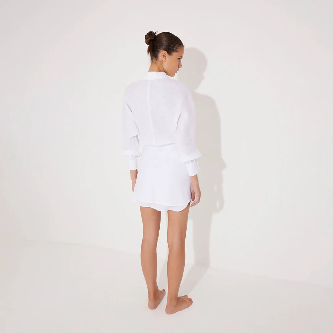 Guadalupe White Linen Shirt Dress with Tie-Front Detail | Moeva | Dress | Each week unveils new pieces—luxury swimwear, fluid resort silhouettes, and elevated summer-to-evening essentials designed to carry you from coastal escapes to city nights.