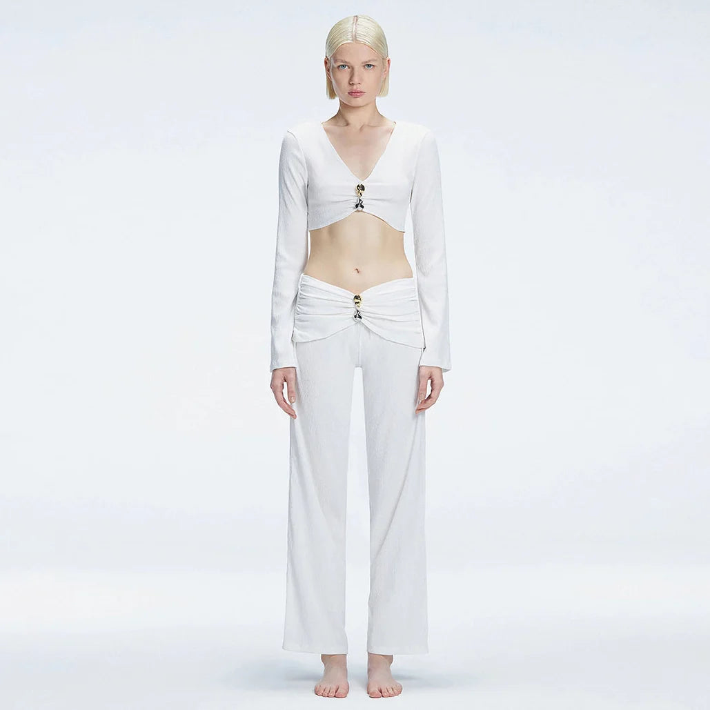 Helena Straight Leg Accessorised White Pants | Moeva | Pants | Each week unveils new pieces—luxury swimwear, fluid resort silhouettes, and elevated summer-to-evening essentials designed to carry you from coastal escapes to city nights.