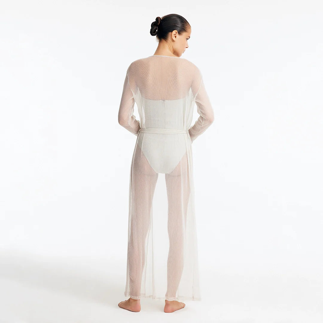 Marlowe Silver Mesh Belted Long Kaftan | Moeva | Kaftan | Each week unveils new pieces—luxury swimwear, fluid resort silhouettes, and elevated summer-to-evening essentials designed to carry you from coastal escapes to city nights.