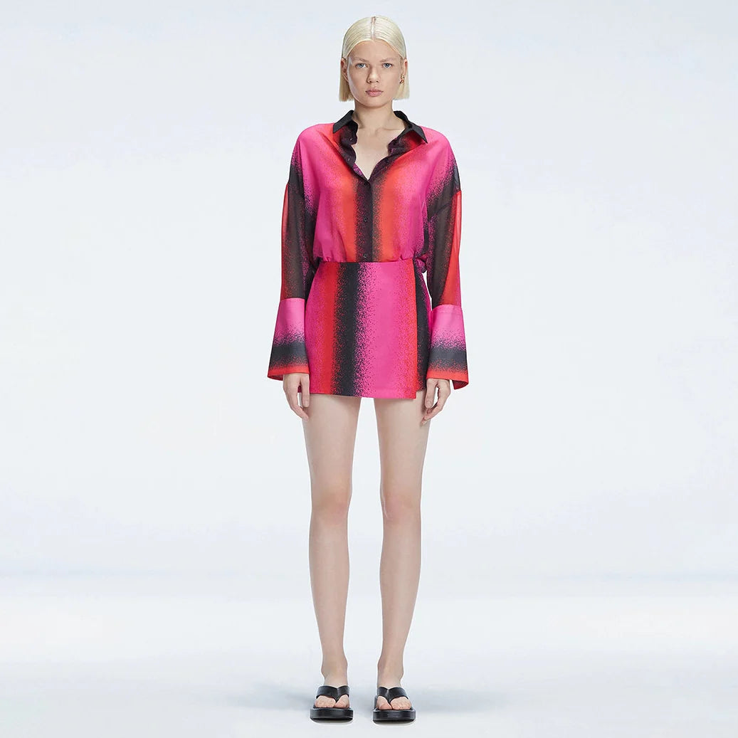 Janine Long-Sleeve Shirt and Gillian Mini Skort Red Degraded Set | Moeva | Set | Each week unveils new pieces—luxury swimwear, fluid resort silhouettes, and elevated summer-to-evening essentials designed to carry you from coastal escapes to city nights.