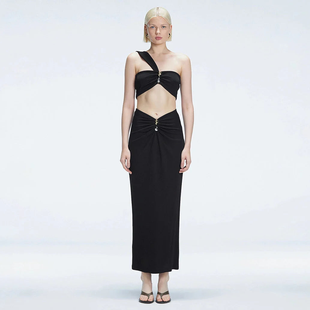 Lane Black Textured One Shoulder Crop Top | Moeva | Crop Top | Each week unveils new pieces—luxury swimwear, fluid resort silhouettes, and elevated summer-to-evening essentials designed to carry you from coastal escapes to city nights.