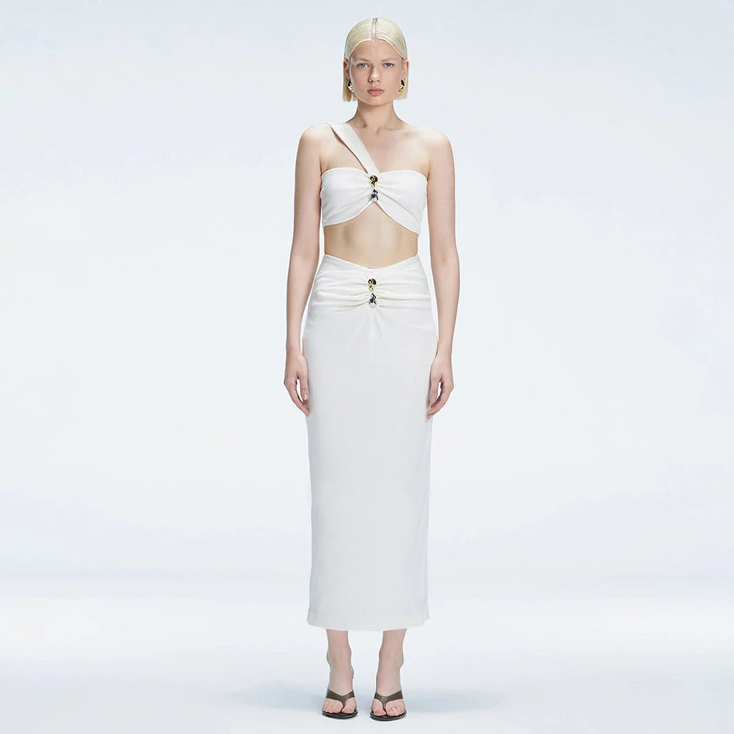 Lane White Textured One Shoulder Crop Top | Moeva | Crop Top | Each week unveils new pieces—luxury swimwear, fluid resort silhouettes, and elevated summer-to-evening essentials designed to carry you from coastal escapes to city nights.