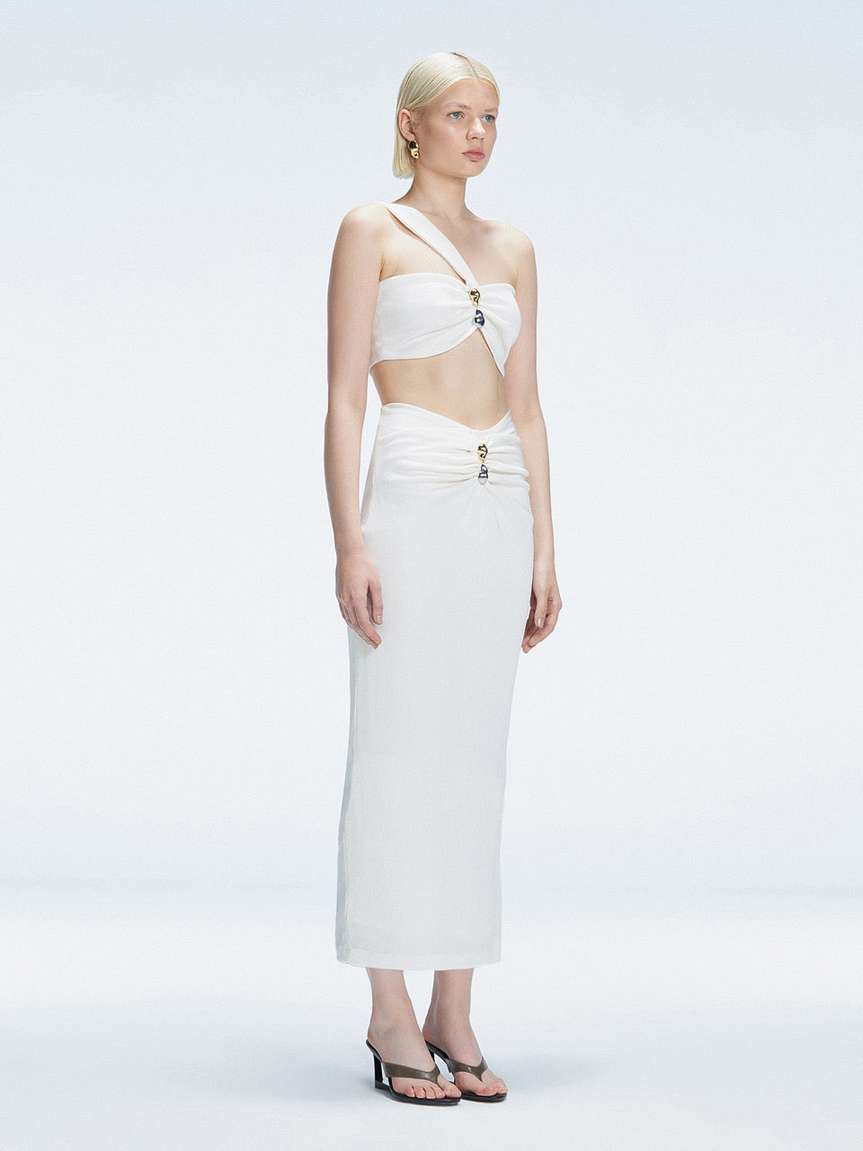 Zoe Pastelle - Lane One-Shoulder White Crop Top and Esmeralda Maxi Skirt Set | Moeva | Set | Each week unveils new pieces—luxury swimwear, fluid resort silhouettes, and elevated summer-to-evening essentials designed to carry you from coastal escapes to city nights.