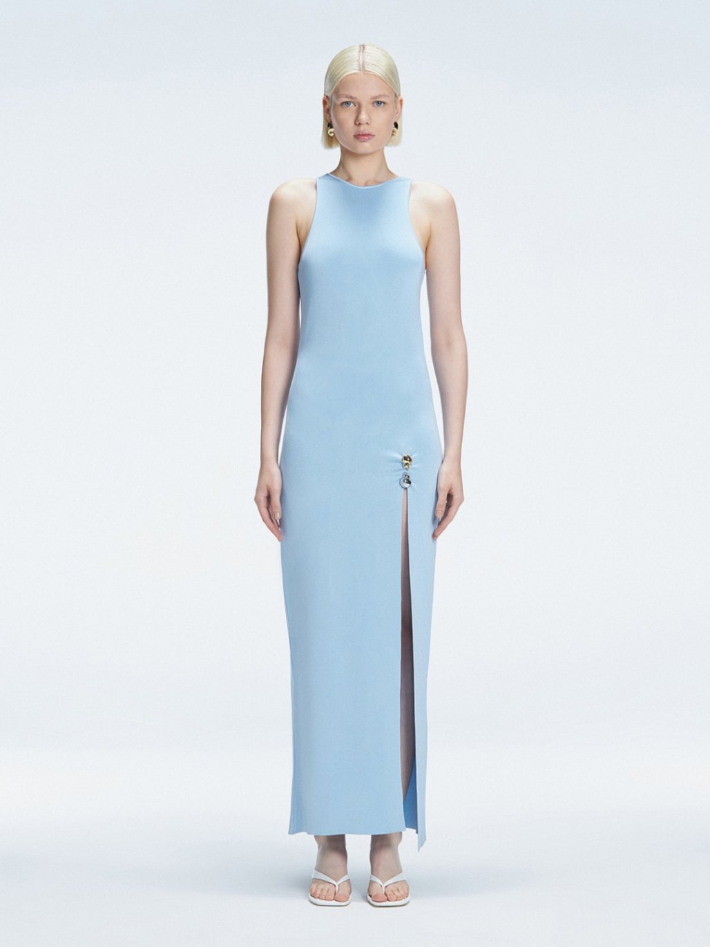 Natalie Lim Suarez - Louisa Halter Neck Blue Maxi Dress with Slit Detail | Moeva | Dress | Each week unveils new pieces—luxury swimwear, fluid resort silhouettes, and elevated summer-to-evening essentials designed to carry you from coastal escapes to city nights.