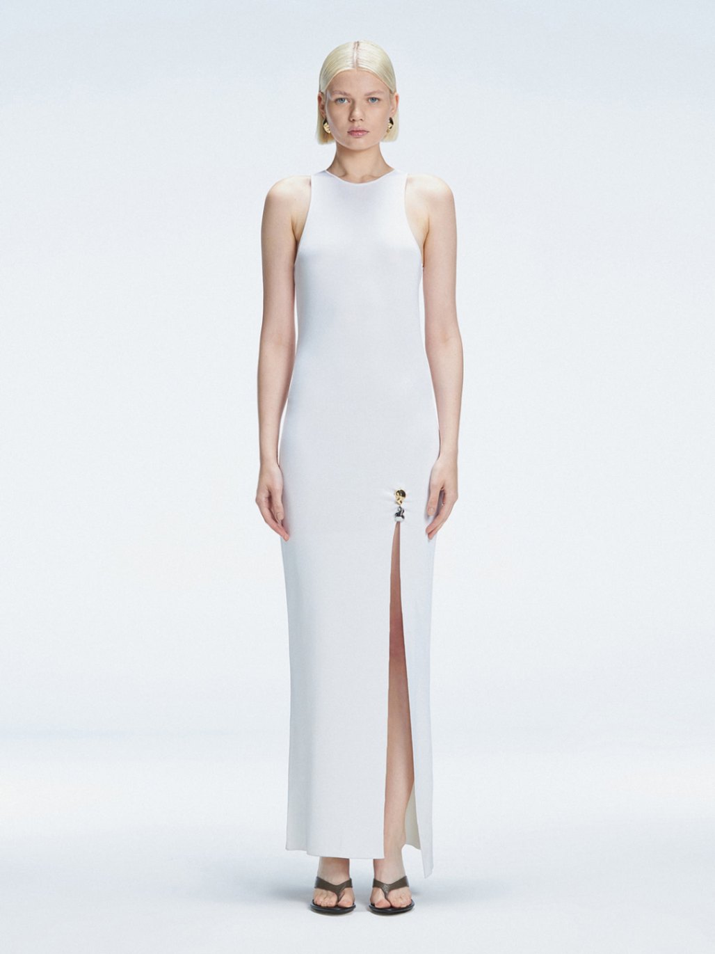 Nur Bilen Yavuzer - Louisa White Halter Knit Maxi Dress with Slit Detail | Moeva | Dress | Each week unveils new pieces—luxury swimwear, fluid resort silhouettes, and elevated summer-to-evening essentials designed to carry you from coastal escapes to city nights.