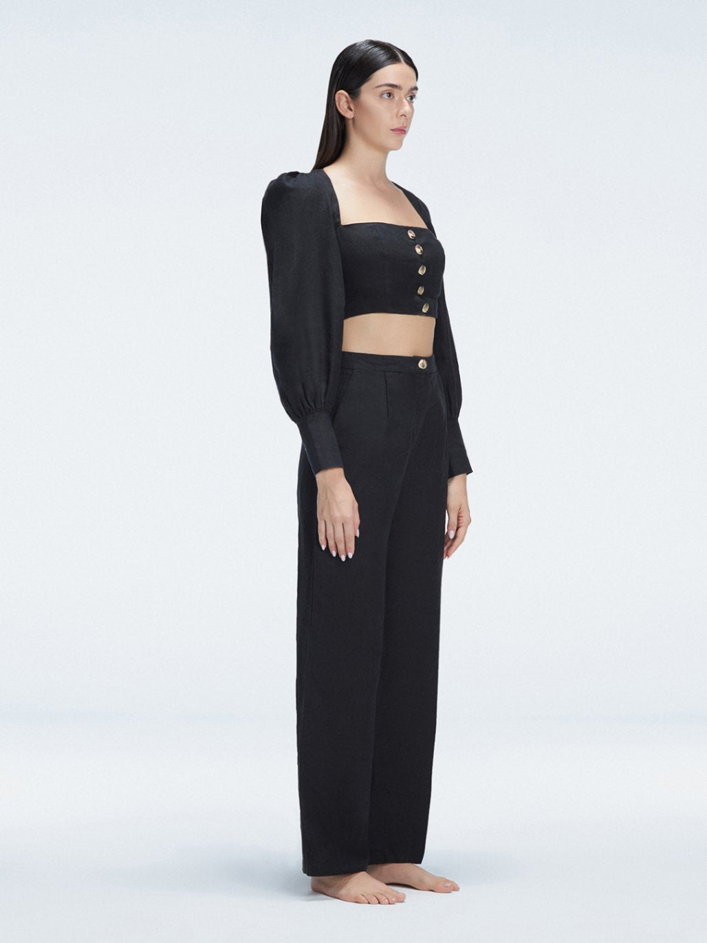 Valencia Black Linen High Waist Pant | Moeva | Pants | Each week unveils new pieces—luxury swimwear, fluid resort silhouettes, and elevated summer-to-evening essentials designed to carry you from coastal escapes to city nights.
