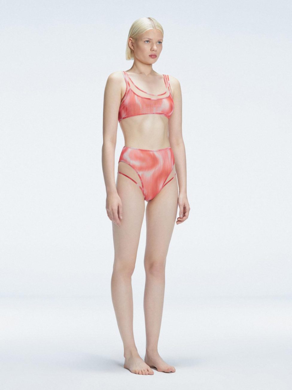 Rosalind Red Optical High Waist 3D Print Bikini Bottom | Moeva | Bikini Bottom | Each week unveils new pieces—luxury swimwear, fluid resort silhouettes, and elevated summer-to-evening essentials designed to carry you from coastal escapes to city nights.