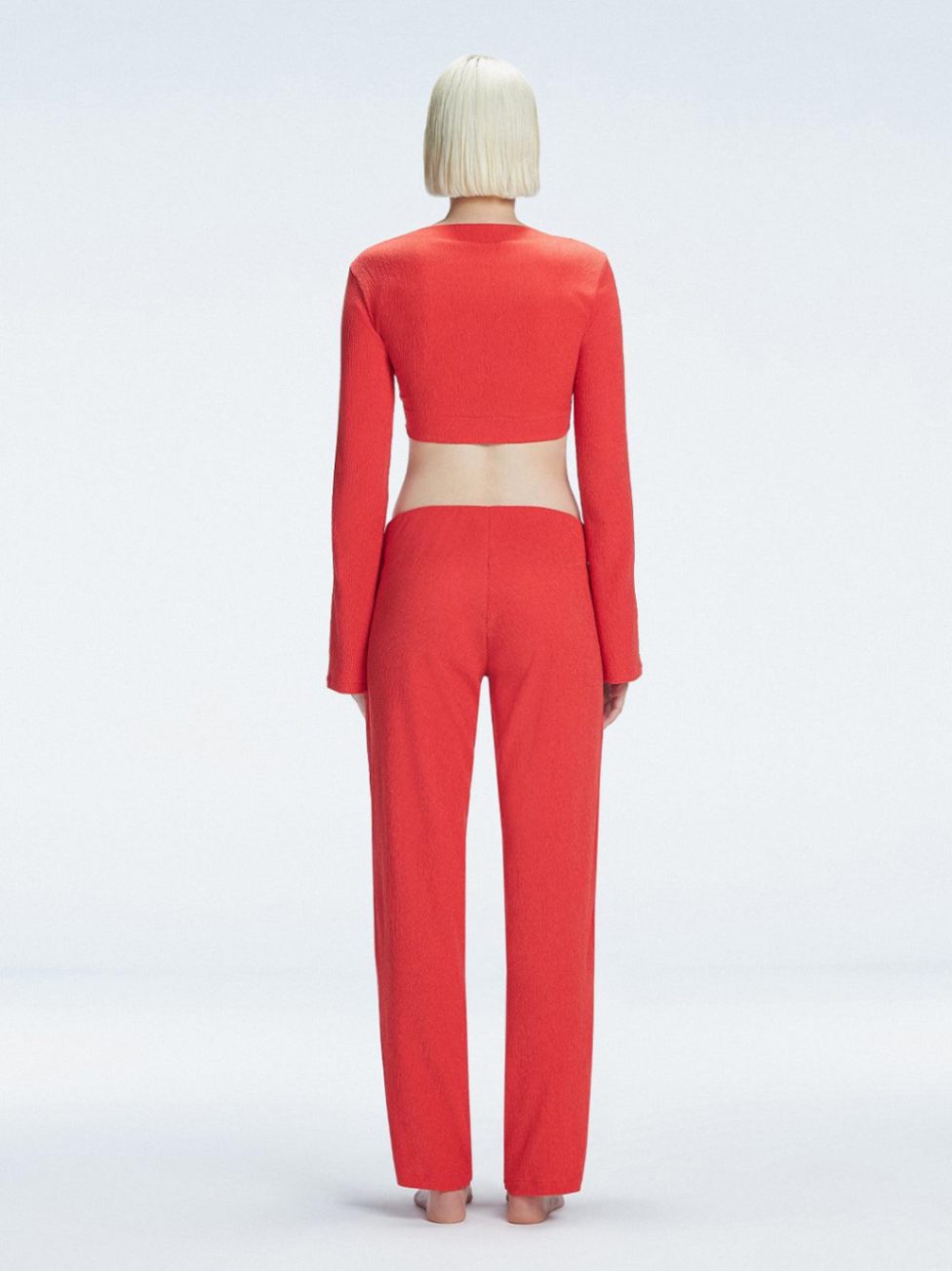 Sirenia Red Long Sleeve Accessory-Detail Crop Top | Moeva | Crop Top | Each week unveils new pieces—luxury swimwear, fluid resort silhouettes, and elevated summer-to-evening essentials designed to carry you from coastal escapes to city nights.