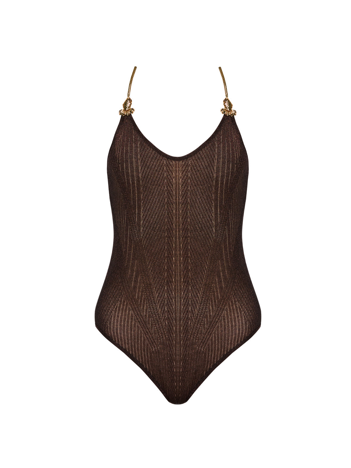 Tropezia Scoop Neck Brown Knitted Gold Chain Straps Swimsuit | Moeva | Swimsuit | Each week unveils new pieces—luxury swimwear, fluid resort silhouettes, and elevated summer-to-evening essentials designed to carry you from coastal escapes to city nights.