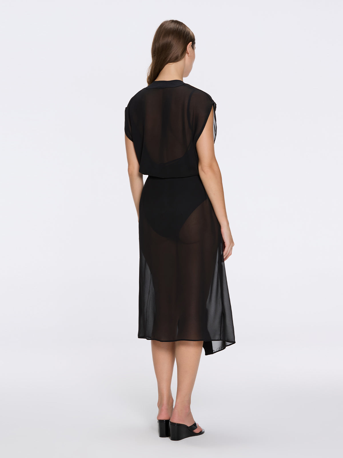 Dela Sleeveless Wavy-Trim Belted Sheer Black Kaftan | Moeva | Kaftan | Each week unveils new pieces—luxury swimwear, fluid resort silhouettes, and elevated summer-to-evening essentials designed to carry you from coastal escapes to city nights.