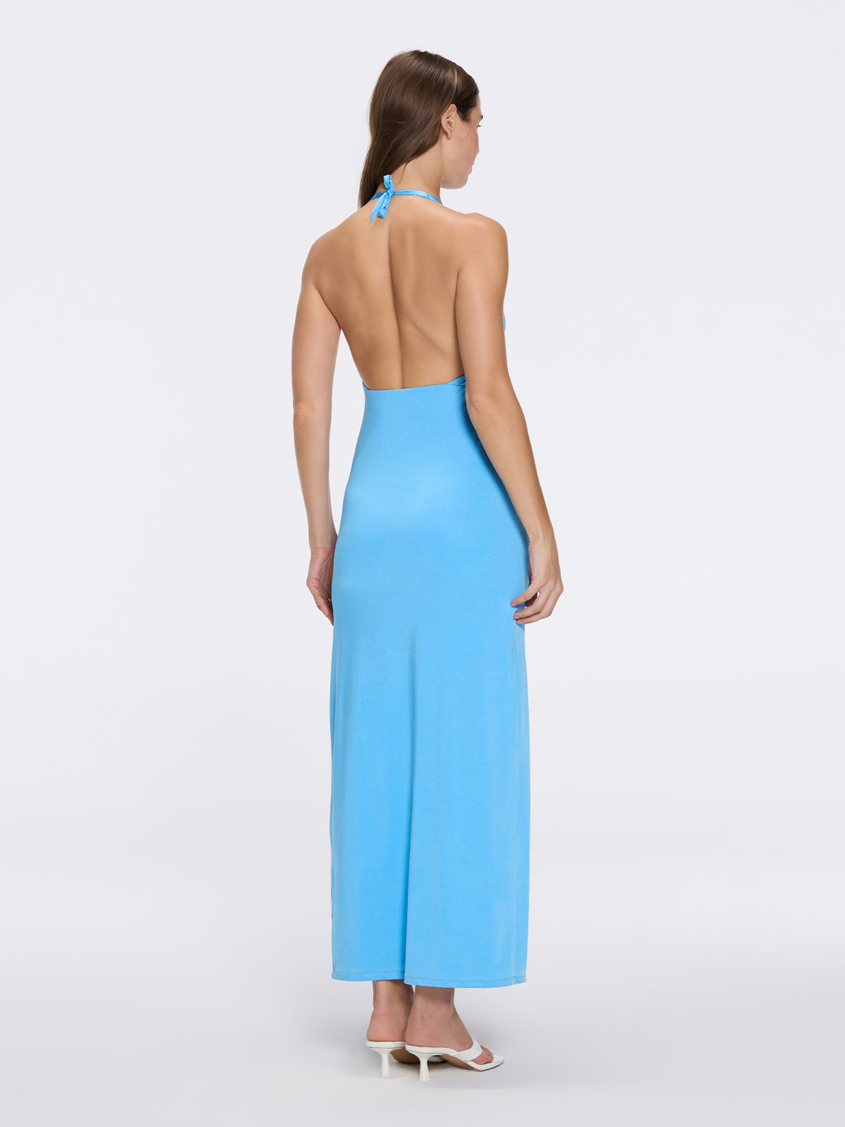 Serres Satin Blue Halter Maxi Dress with Cut-Out and Gold Detail | Moeva | Dress | Each week unveils new pieces—luxury swimwear, fluid resort silhouettes, and elevated summer-to-evening essentials designed to carry you from coastal escapes to city nights.