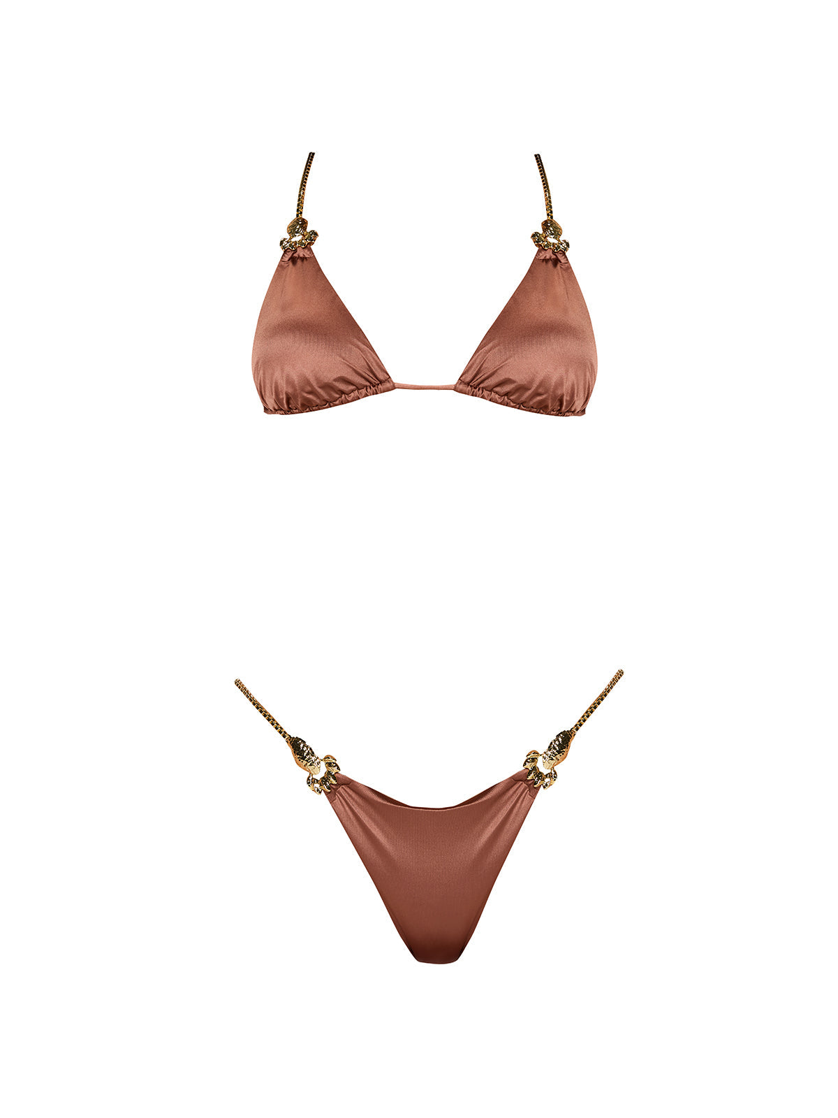 Selena Gold Chain Mid-Coverage Brown Satin Bikini Bottom | Moeva | Bikini Bottom | Each week unveils new pieces—luxury swimwear, fluid resort silhouettes, and elevated summer-to-evening essentials designed to carry you from coastal escapes to city nights.