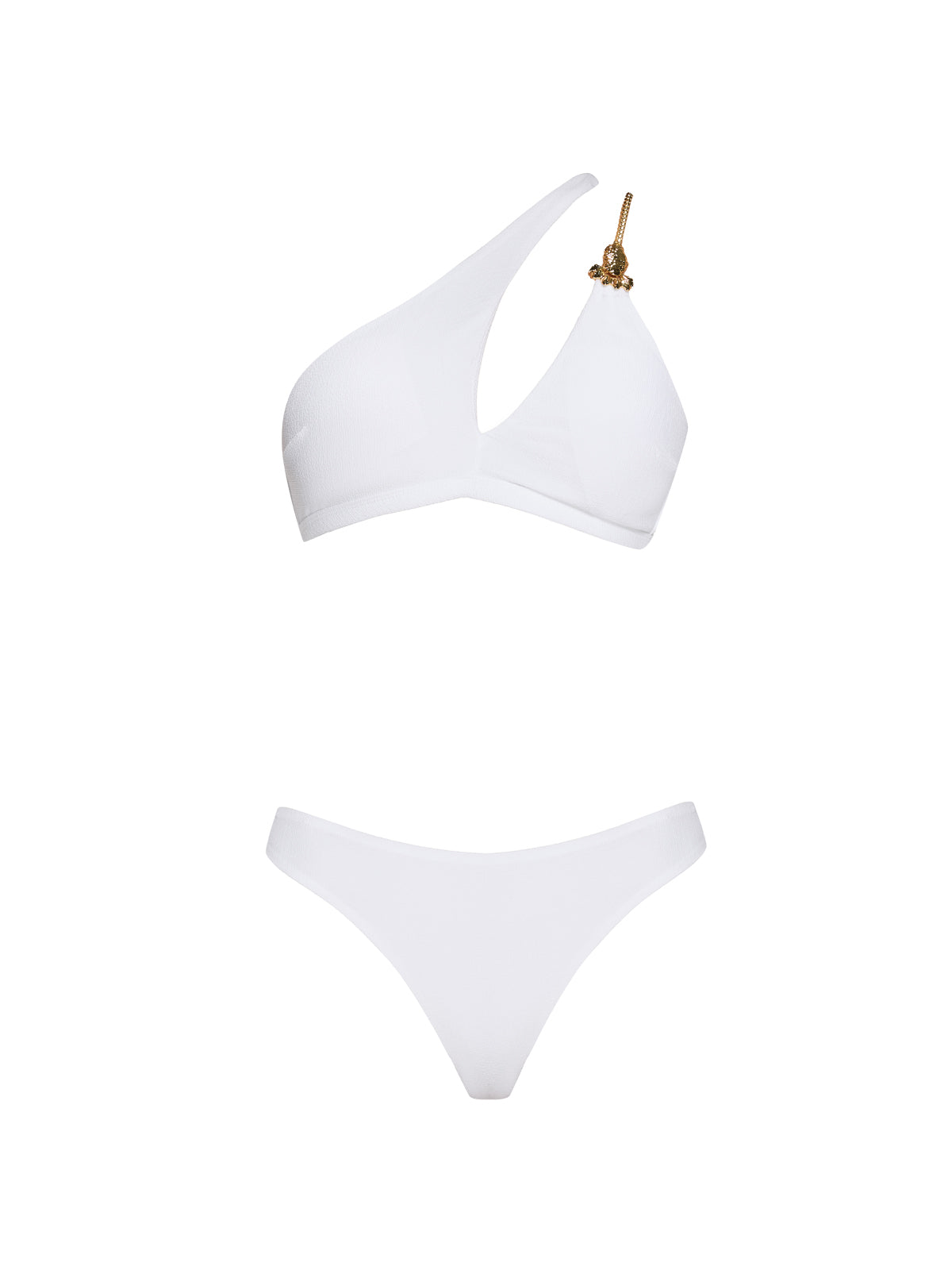 Grasse Gold Chain One-Shoulder Textured White Bikini Top | Moeva | Bikini Top | Each week unveils new pieces—luxury swimwear, fluid resort silhouettes, and elevated summer-to-evening essentials designed to carry you from coastal escapes to city nights.