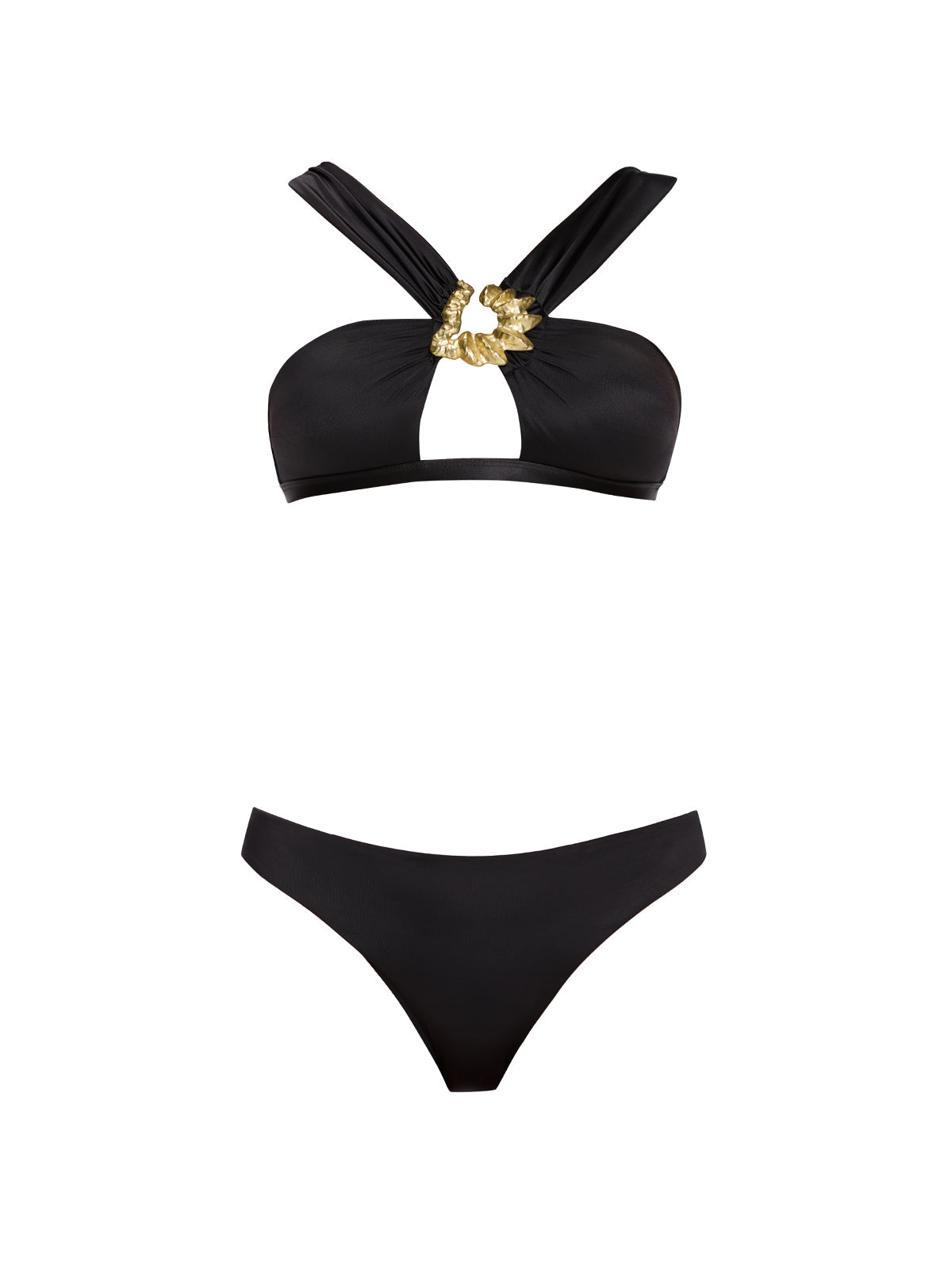 Irma Halter Neck Gold Detail Satin Black Bikini Top | Moeva | Bikini Top | Each week unveils new pieces—luxury swimwear, fluid resort silhouettes, and elevated summer-to-evening essentials designed to carry you from coastal escapes to city nights.