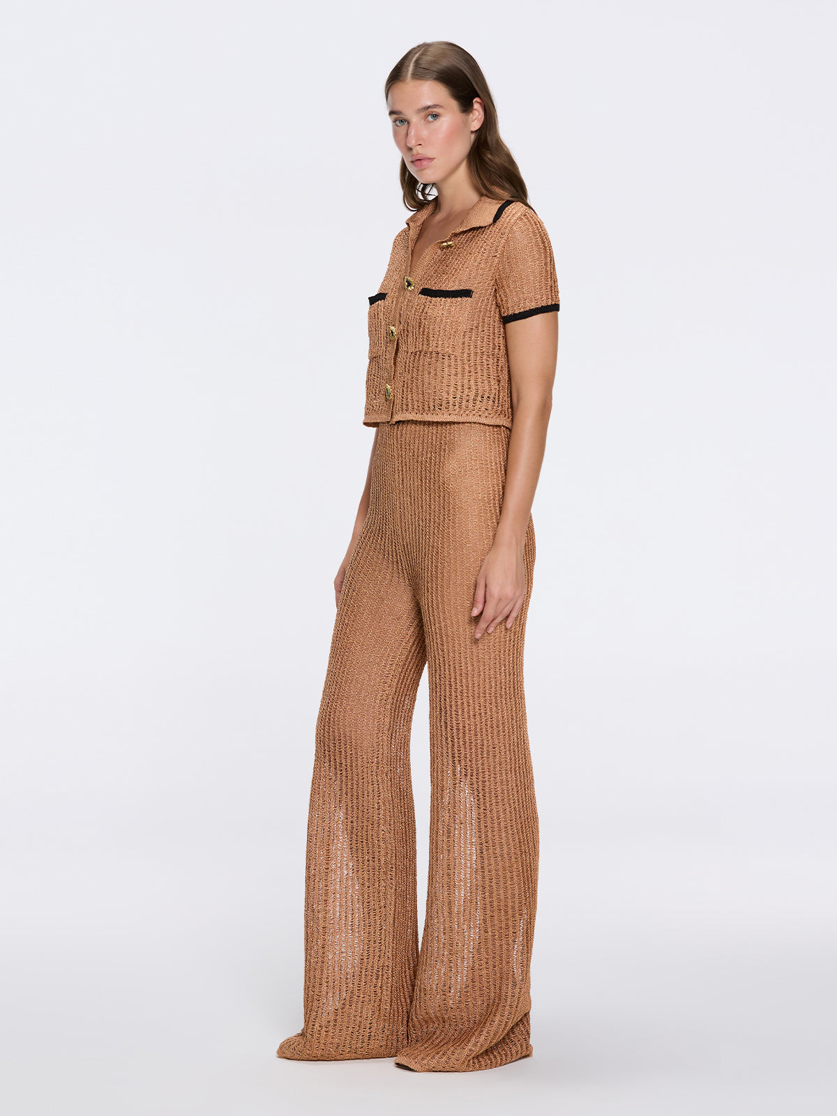 Ramatuelle Bronze-Black Crop Top & Lerins Wide-Leg Pants Knitted Set | Moeva | Set | Each week unveils new pieces—luxury swimwear, fluid resort silhouettes, and elevated summer-to-evening essentials designed to carry you from coastal escapes to city nights.