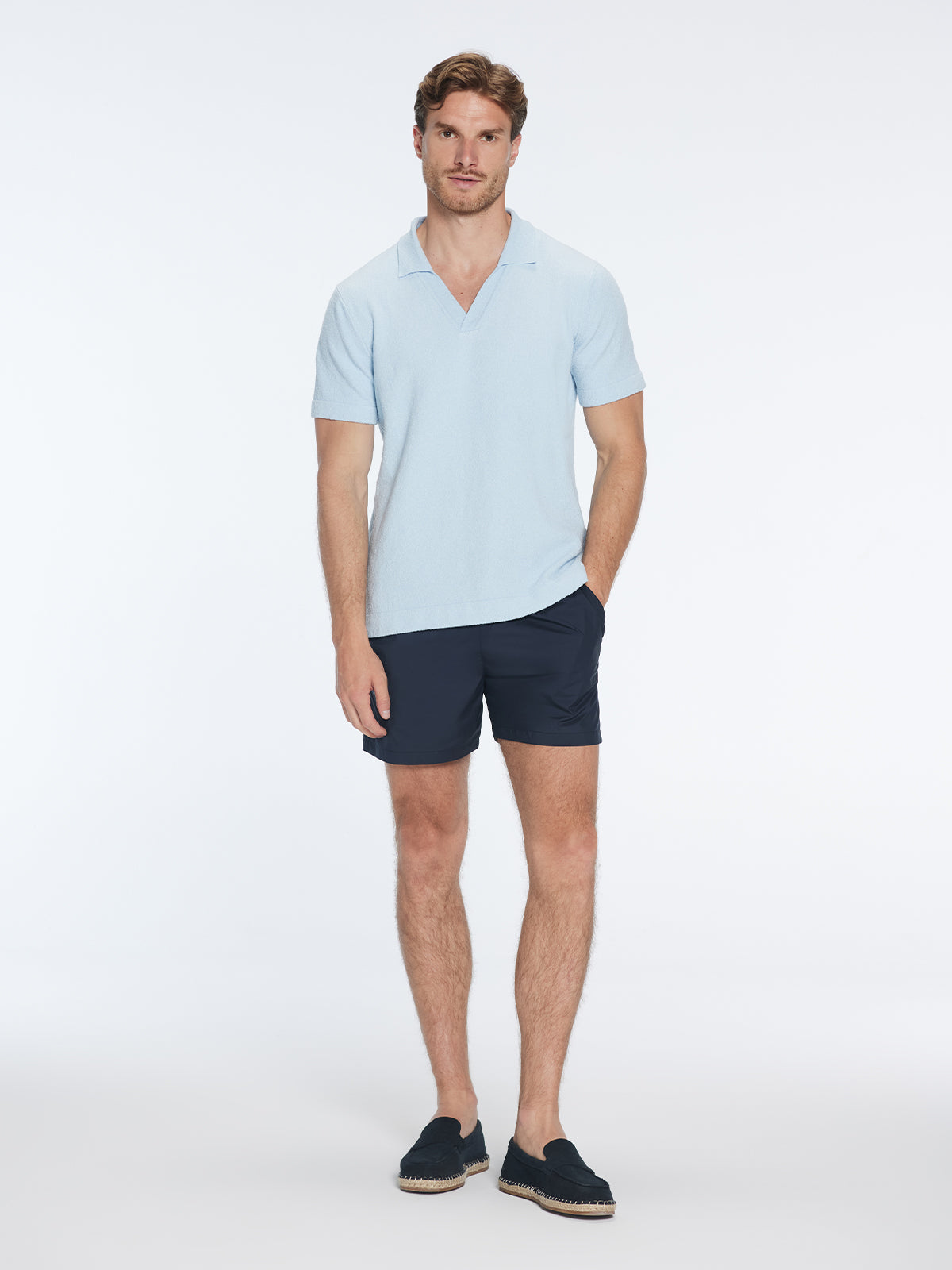 Atticus Baby Blue V-Neck Polo T-Shirt | Moeva | T-Shirt | Each week unveils new pieces—luxury swimwear, fluid resort silhouettes, and elevated summer-to-evening essentials designed to carry you from coastal escapes to city nights.