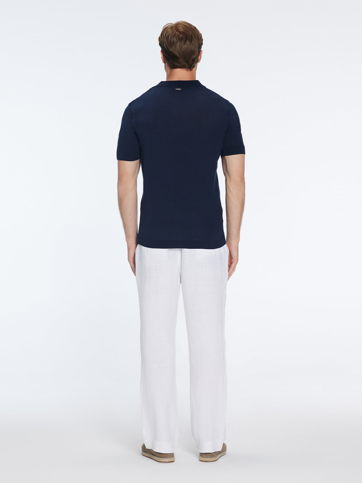 Mark Dark Blue Cotton V-Neck Polo T-Shirt | Moeva | T-Shirt | Each week unveils new pieces—luxury swimwear, fluid resort silhouettes, and elevated summer-to-evening essentials designed to carry you from coastal escapes to city nights.