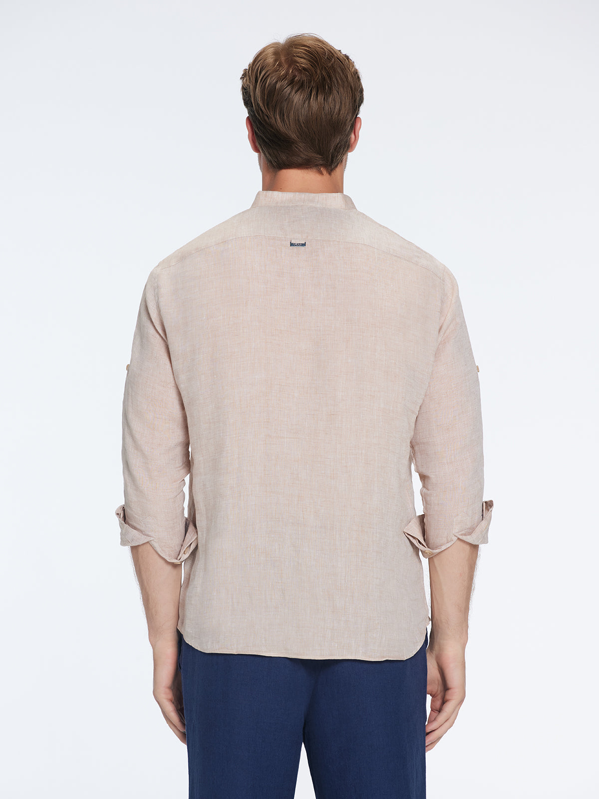 Matteo Nude Linen Half-Placket Band Collar Shirt | Moeva | Shirt | Each week unveils new pieces—luxury swimwear, fluid resort silhouettes, and elevated summer-to-evening essentials designed to carry you from coastal escapes to city nights.