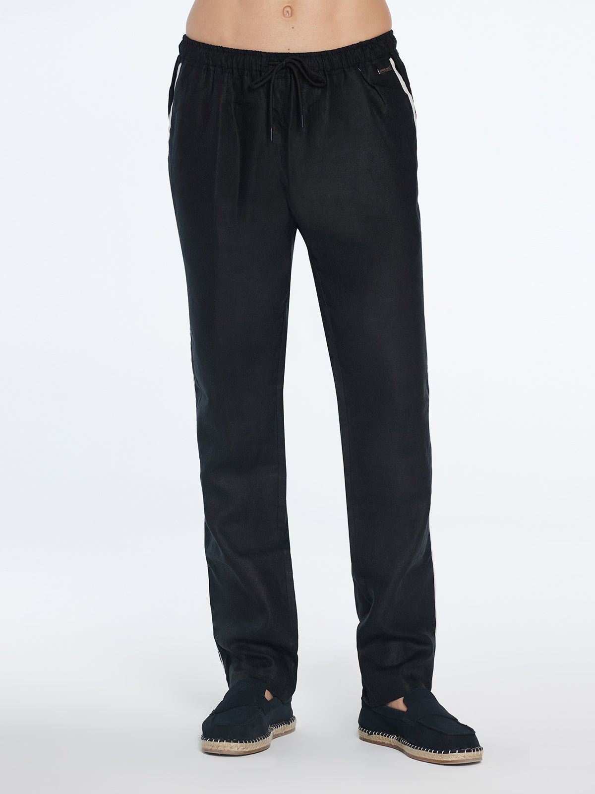 Joseph Black Linen Straight-Leg Pants | Moeva | Pants | Each week unveils new pieces—luxury swimwear, fluid resort silhouettes, and elevated summer-to-evening essentials designed to carry you from coastal escapes to city nights.
