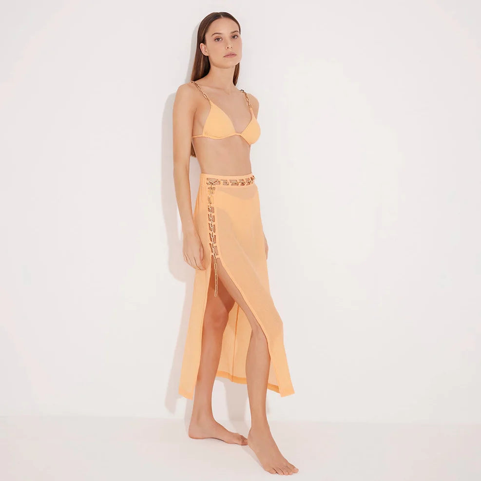 Maritza Orange Sheer High-Rise Skirt with Gold Chain Belt | Moeva | Skirt | Each week unveils new pieces—luxury swimwear, fluid resort silhouettes, and elevated summer-to-evening essentials designed to carry you from coastal escapes to city nights.