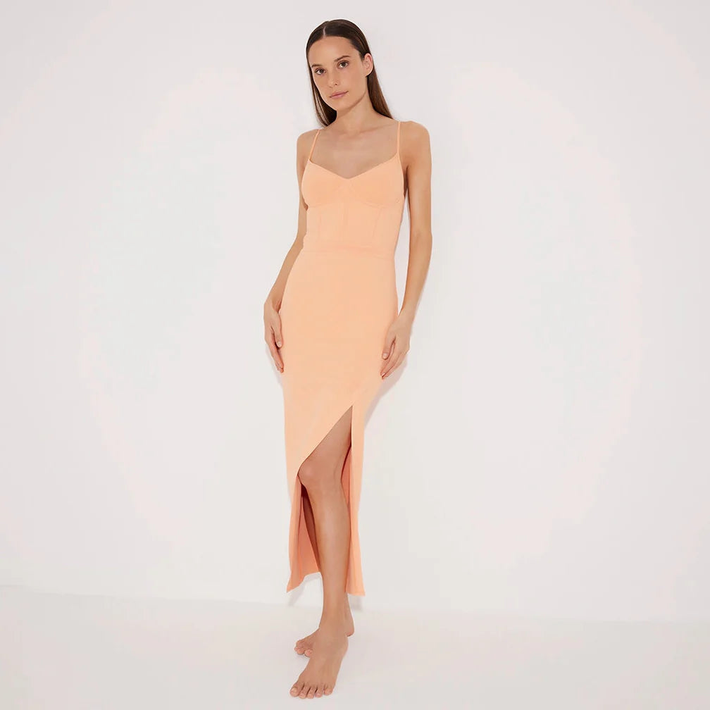 Beau Orange Sleeveless Knitted Long Dress with Side Slit | Moeva | Dress | Each week unveils new pieces—luxury swimwear, fluid resort silhouettes, and elevated summer-to-evening essentials designed to carry you from coastal escapes to city nights.