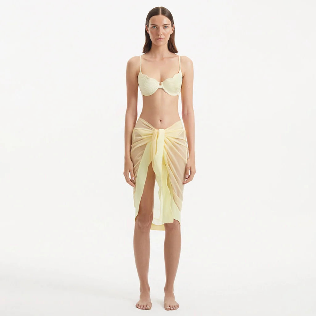 Raiden Yellow Tie Front Wavy-Trim Sheer Sarong | Moeva | Sarong | Each week unveils new pieces—luxury swimwear, fluid resort silhouettes, and elevated summer-to-evening essentials designed to carry you from coastal escapes to city nights.