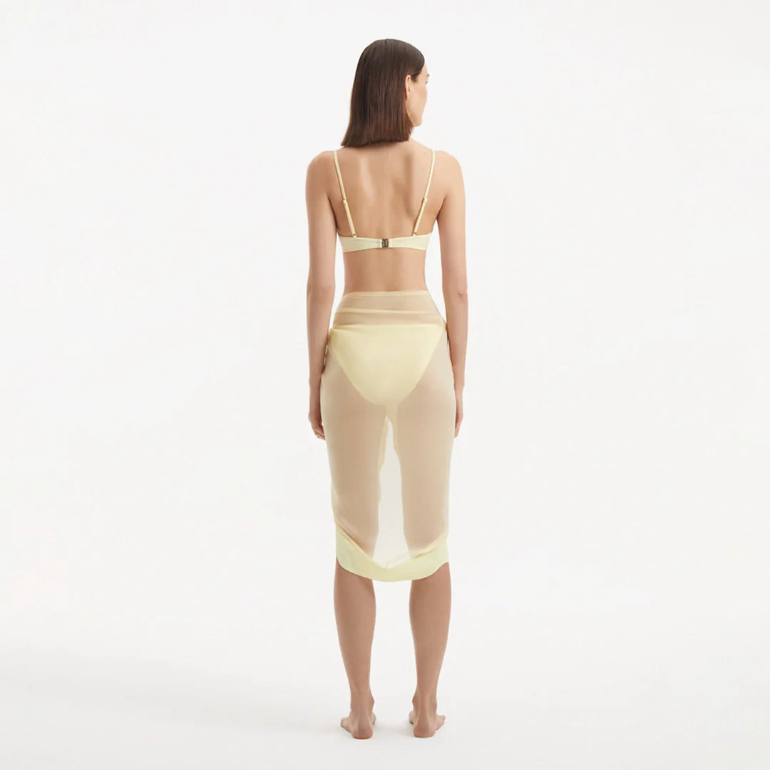 Raiden Yellow Tie Front Wavy-Trim Sheer Sarong | Moeva | Sarong | Each week unveils new pieces—luxury swimwear, fluid resort silhouettes, and elevated summer-to-evening essentials designed to carry you from coastal escapes to city nights.