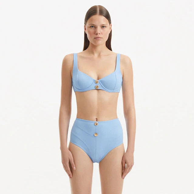 Adva Baby Blue Balconette Textured High Waist Bikini Set | Moeva | Bikini Set | Each week unveils new pieces—luxury swimwear, fluid resort silhouettes, and elevated summer-to-evening essentials designed to carry you from coastal escapes to city nights.