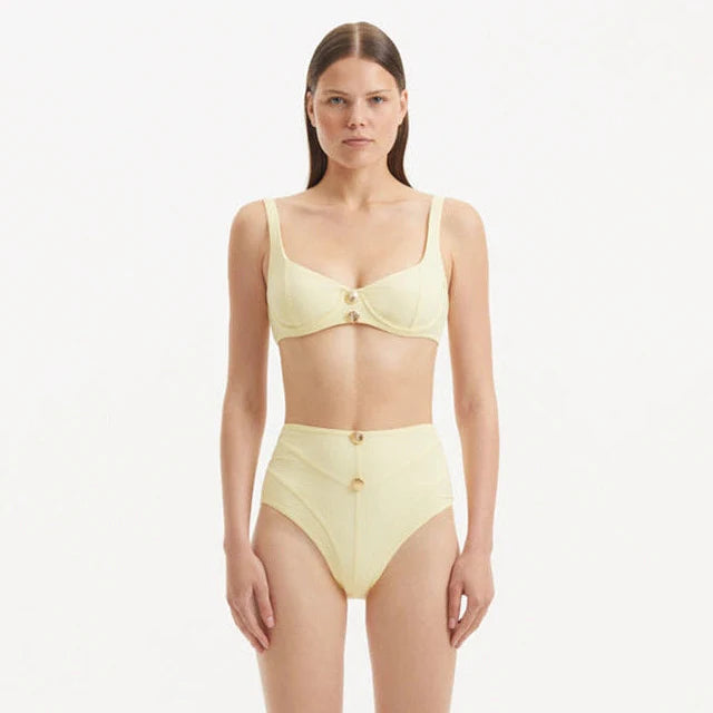 Adva Yellow Balconette Textured High Waist Bikini Set | Moeva | Bikini Set | Each week unveils new pieces—luxury swimwear, fluid resort silhouettes, and elevated summer-to-evening essentials designed to carry you from coastal escapes to city nights.