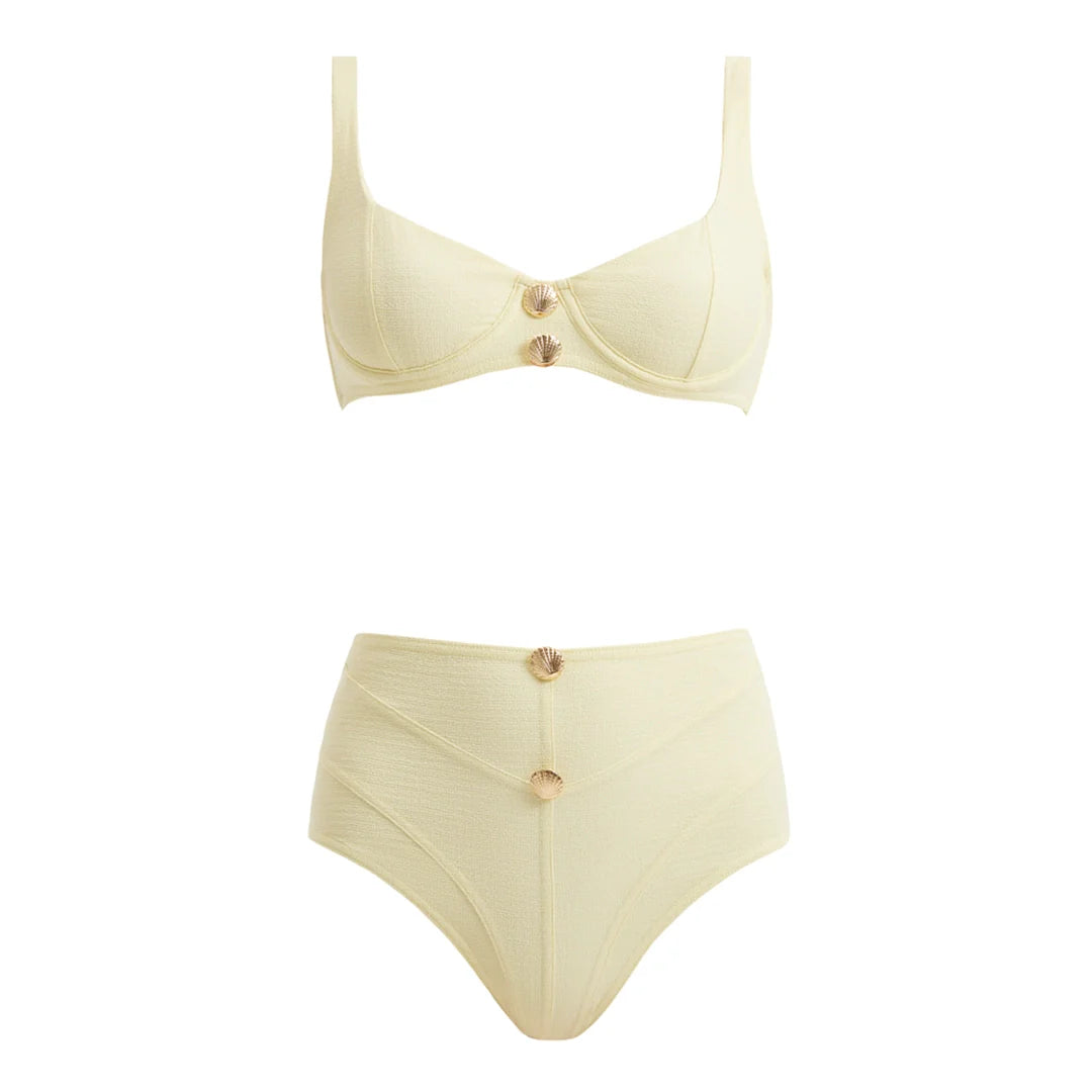 Adva Yellow Balconette Textured High Waist Bikini Set | Moeva | Bikini Set | Each week unveils new pieces—luxury swimwear, fluid resort silhouettes, and elevated summer-to-evening essentials designed to carry you from coastal escapes to city nights.
