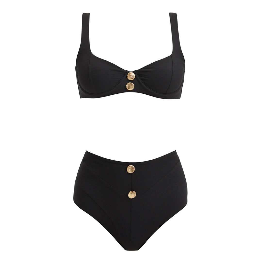 Adva Black Balconette Textured High Waist Bikini Set | Moeva | Bikini Set | Each week unveils new pieces—luxury swimwear, fluid resort silhouettes, and elevated summer-to-evening essentials designed to carry you from coastal escapes to city nights.