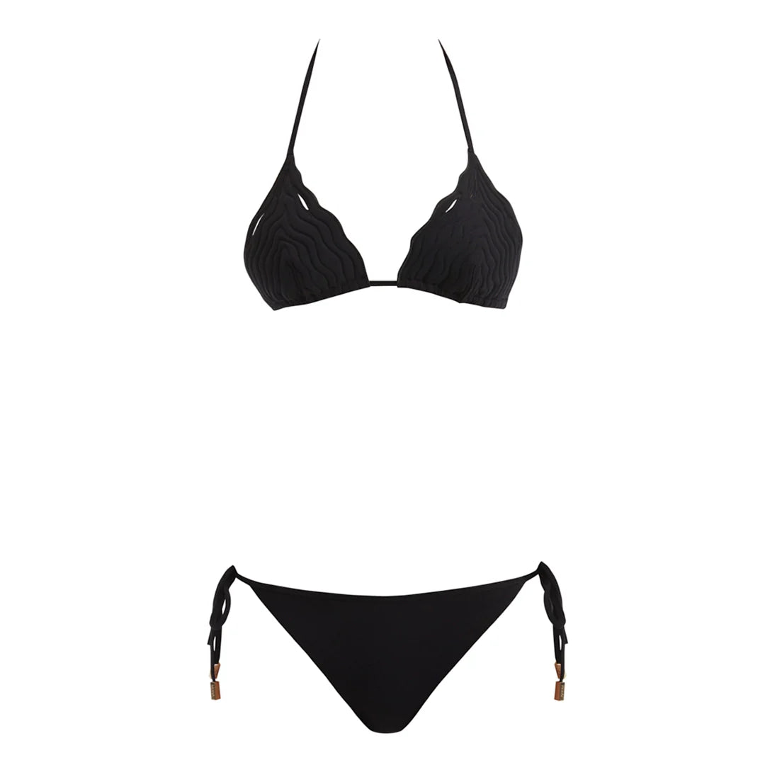 Sarita Black Triangle Wave Textured Side Tie Bikini Set | Moeva | Bikini Set | Each week unveils new pieces—luxury swimwear, fluid resort silhouettes, and elevated summer-to-evening essentials designed to carry you from coastal escapes to city nights.