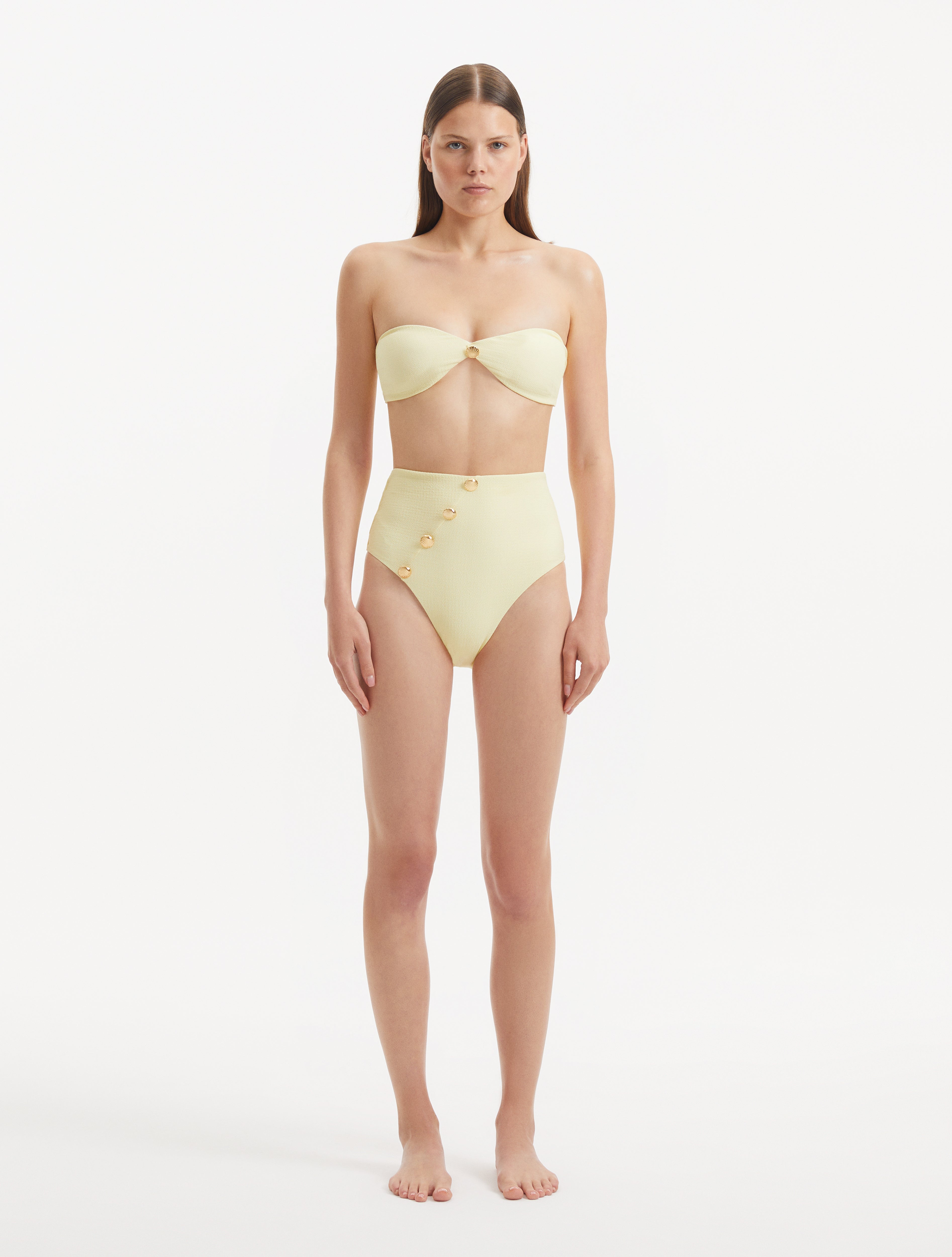 Baia Yellow Bandeau Textured Bikini Top | Moeva | Bikini Top | Each week unveils new pieces—luxury swimwear, fluid resort silhouettes, and elevated summer-to-evening essentials designed to carry you from coastal escapes to city nights.
