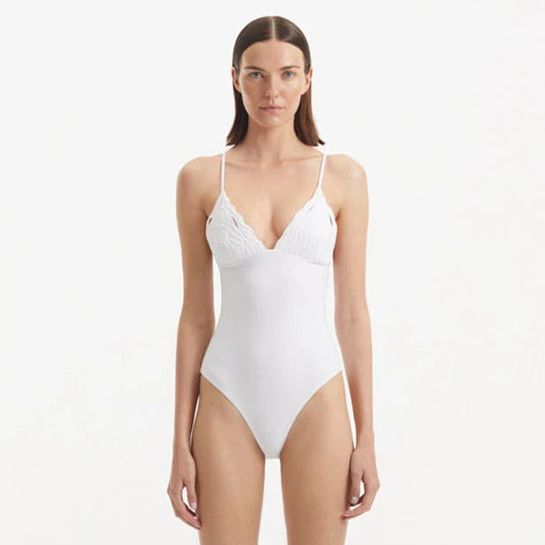Anahita White V Neck Swimsuit | Moeva | Swimsuit | Each week unveils new pieces—luxury swimwear, fluid resort silhouettes, and elevated summer-to-evening essentials designed to carry you from coastal escapes to city nights.