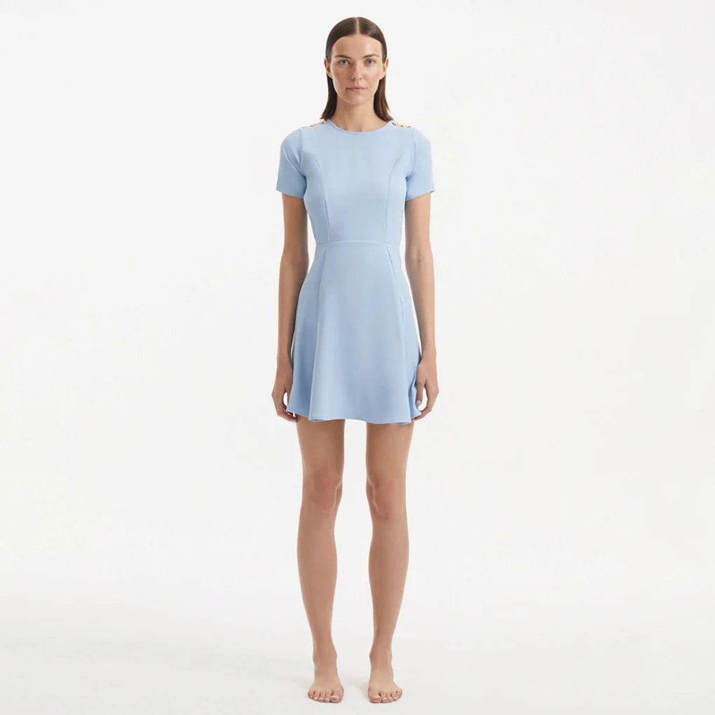 Derin Baby Blue Short-Sleeve Mini Dress | Moeva | Dress | Each week unveils new pieces—luxury swimwear, fluid resort silhouettes, and elevated summer-to-evening essentials designed to carry you from coastal escapes to city nights.
